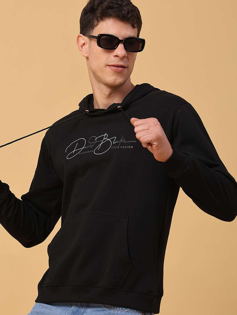 men printed long sleeve hooded sweatshirt