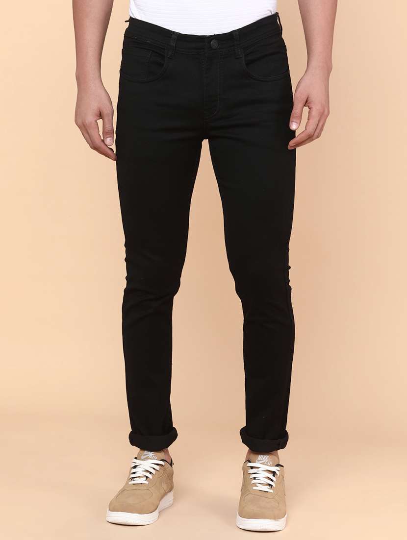 men plain mid rise full length slim fit jeans