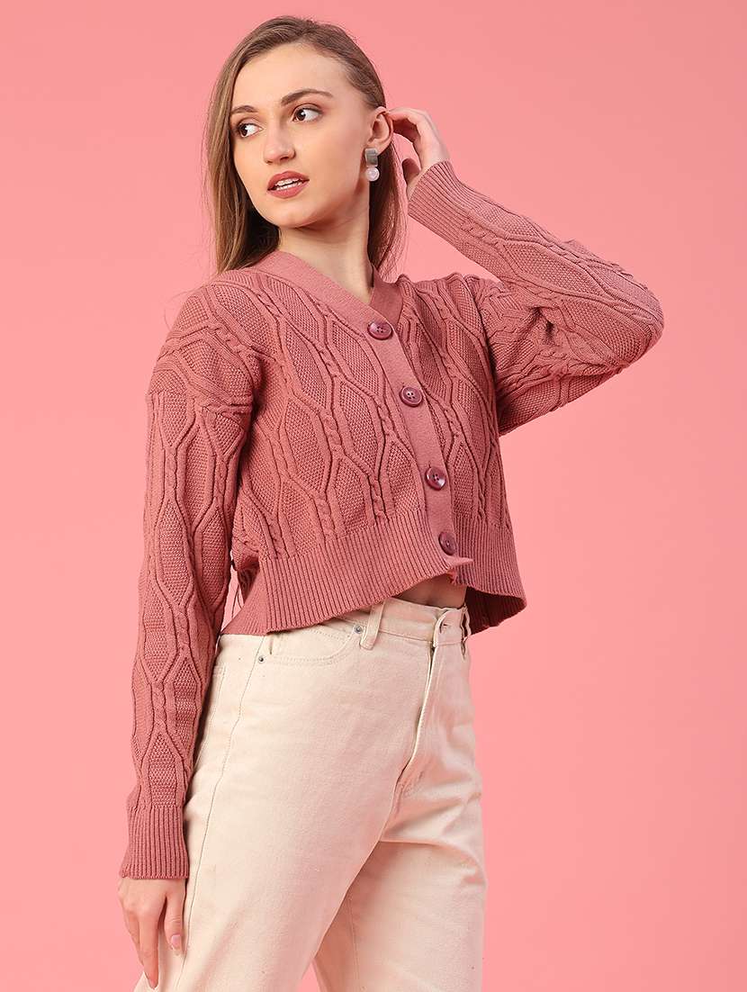 women self design long sleeve cardigan - 22154421 -  Standard Image - 3