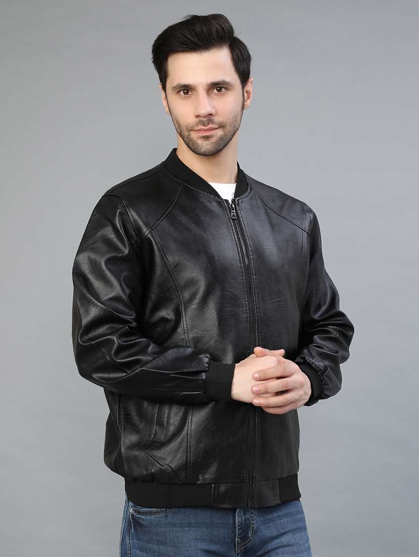men solid long sleeve biker jacket - 22155118 -  Standard Image - 3