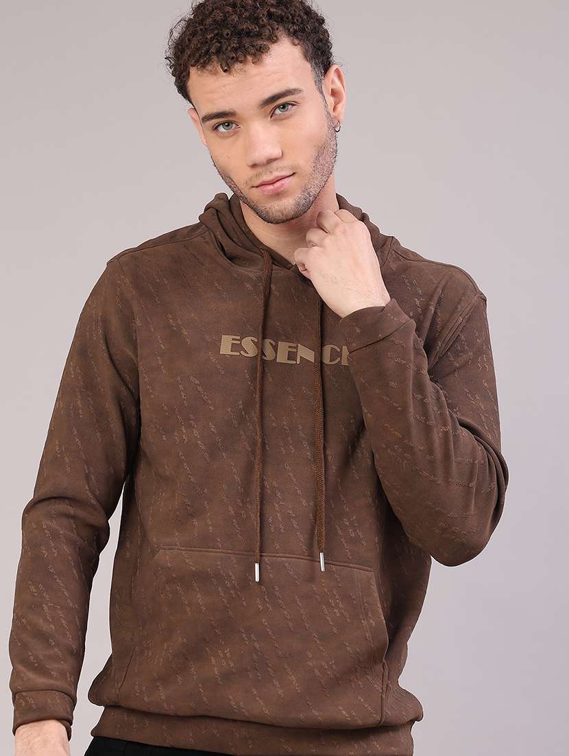 men printed long sleeve hooded sweatshirt