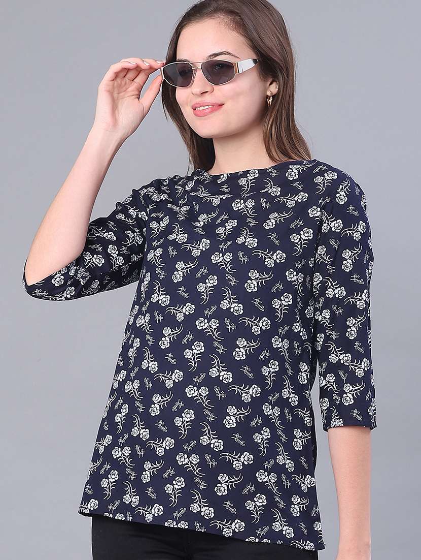 women floral three quarter sleeve straight kurti