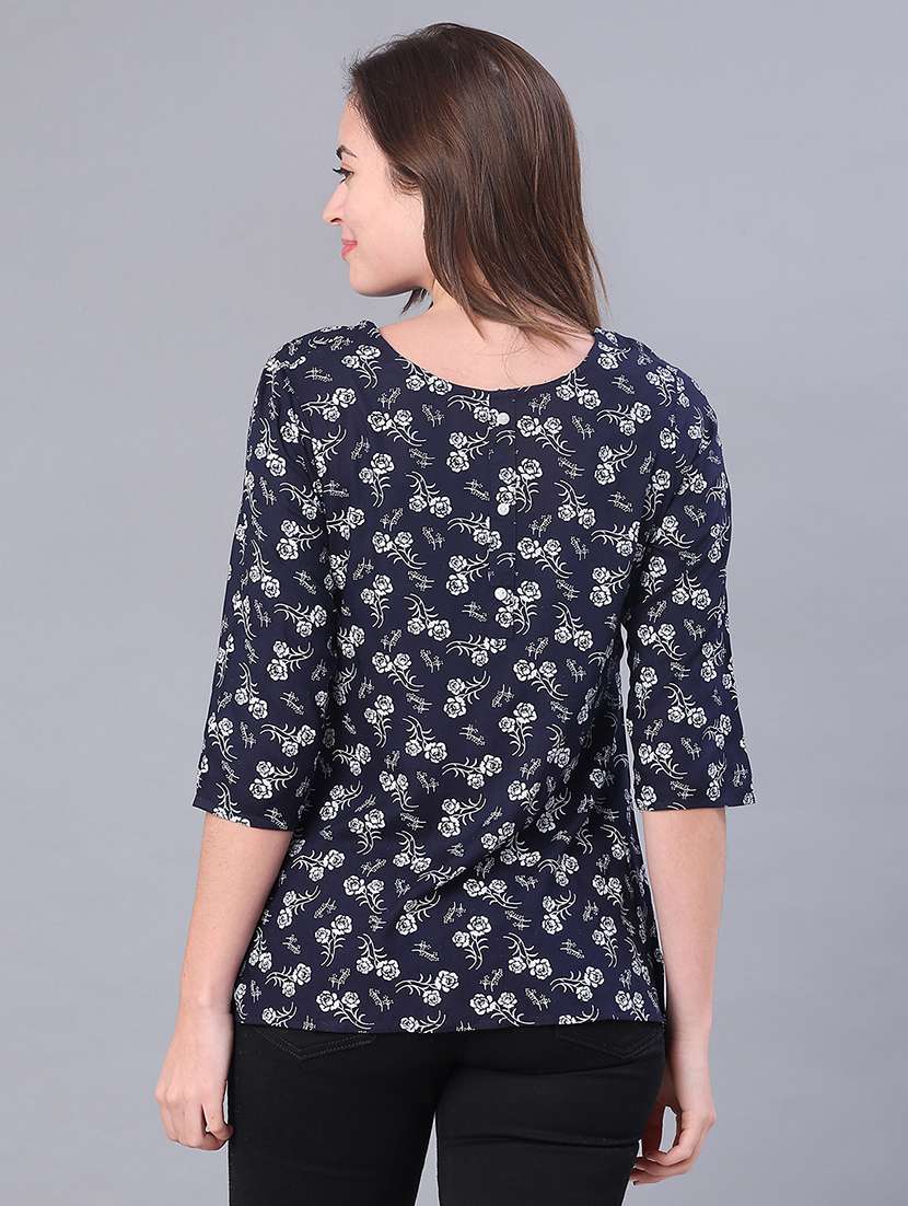 Women Floral Three Quarter Sleeve Straight Kurti - 22155382 -  Standard Image - 3