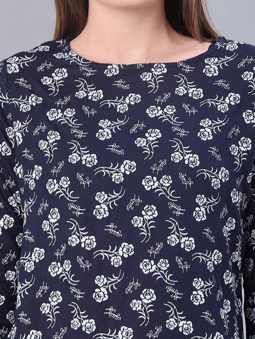 Women Floral Three Quarter Sleeve Straight Kurti - 22155382 -  Standard Image - 5
