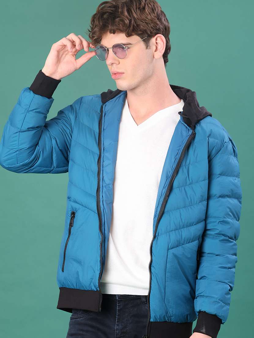 men solid long sleeve puffer jacket