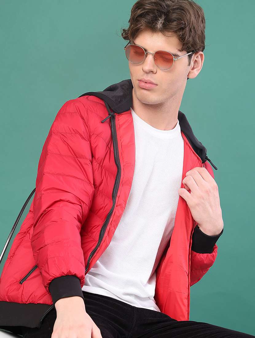 men solid long sleeve puffer jacket