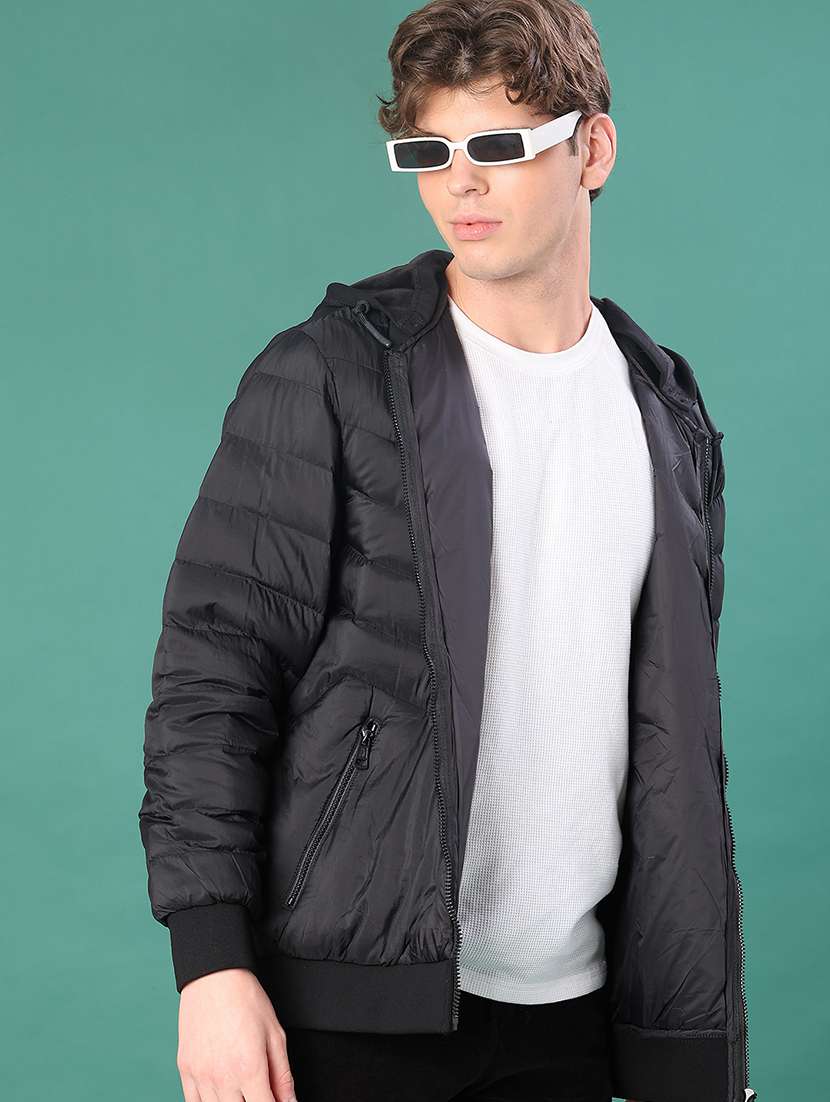men solid long sleeve puffer jacket