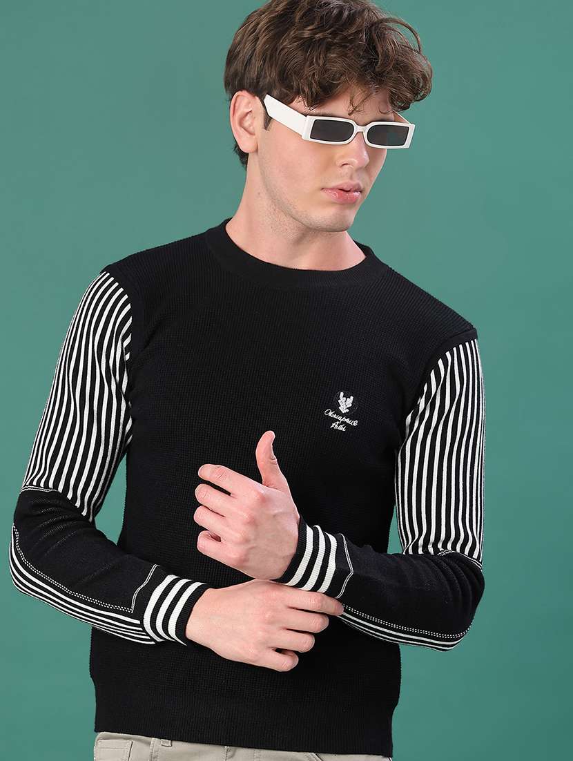men striped long sleeve regular fit pullover