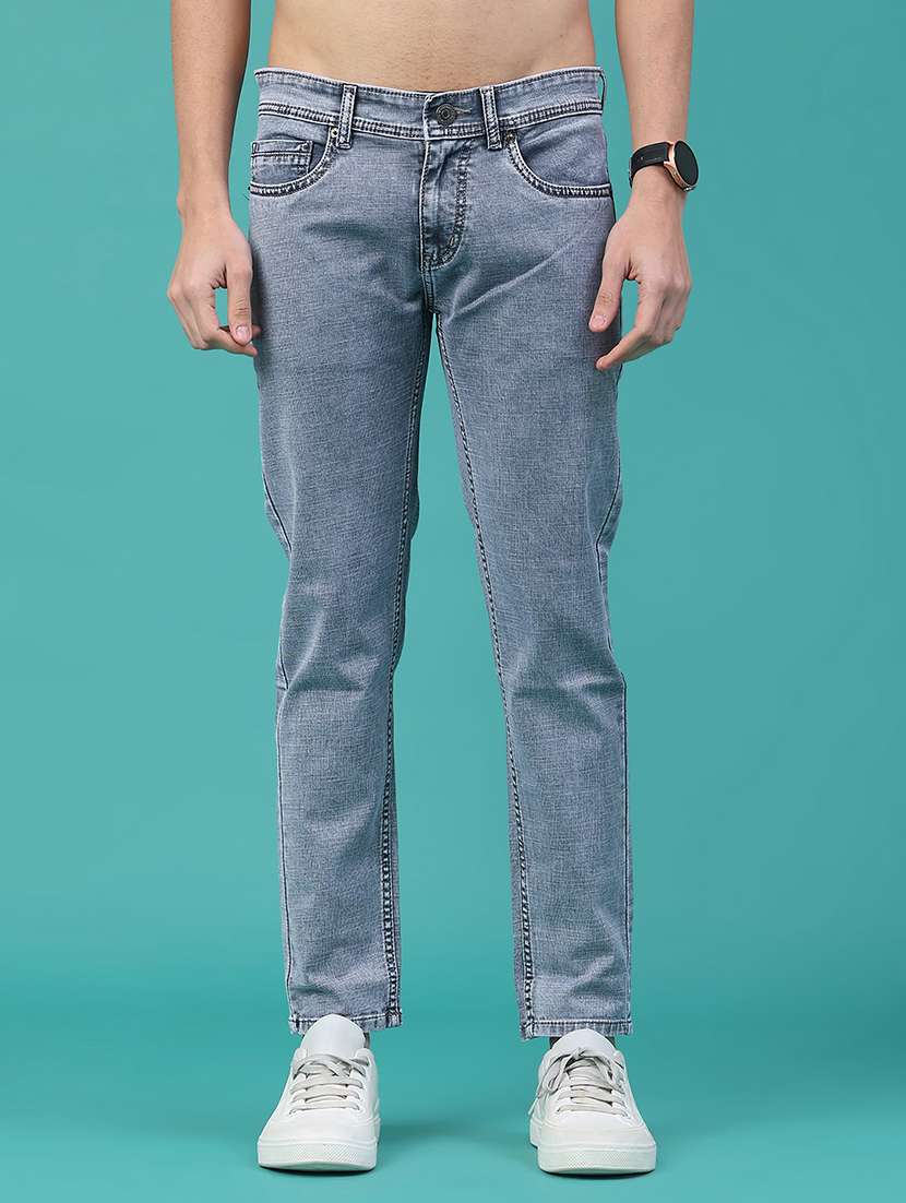 men plain mid rise full length slim fit jeans