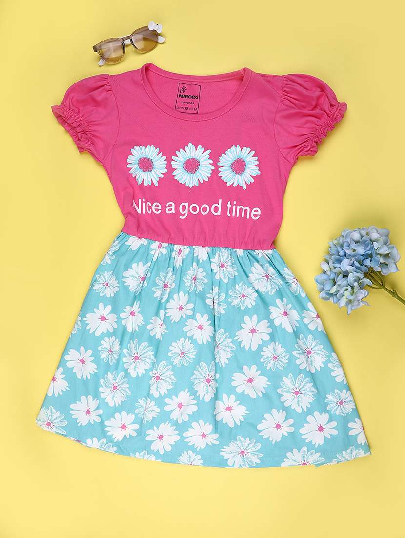 pink cotton fit & flare dress