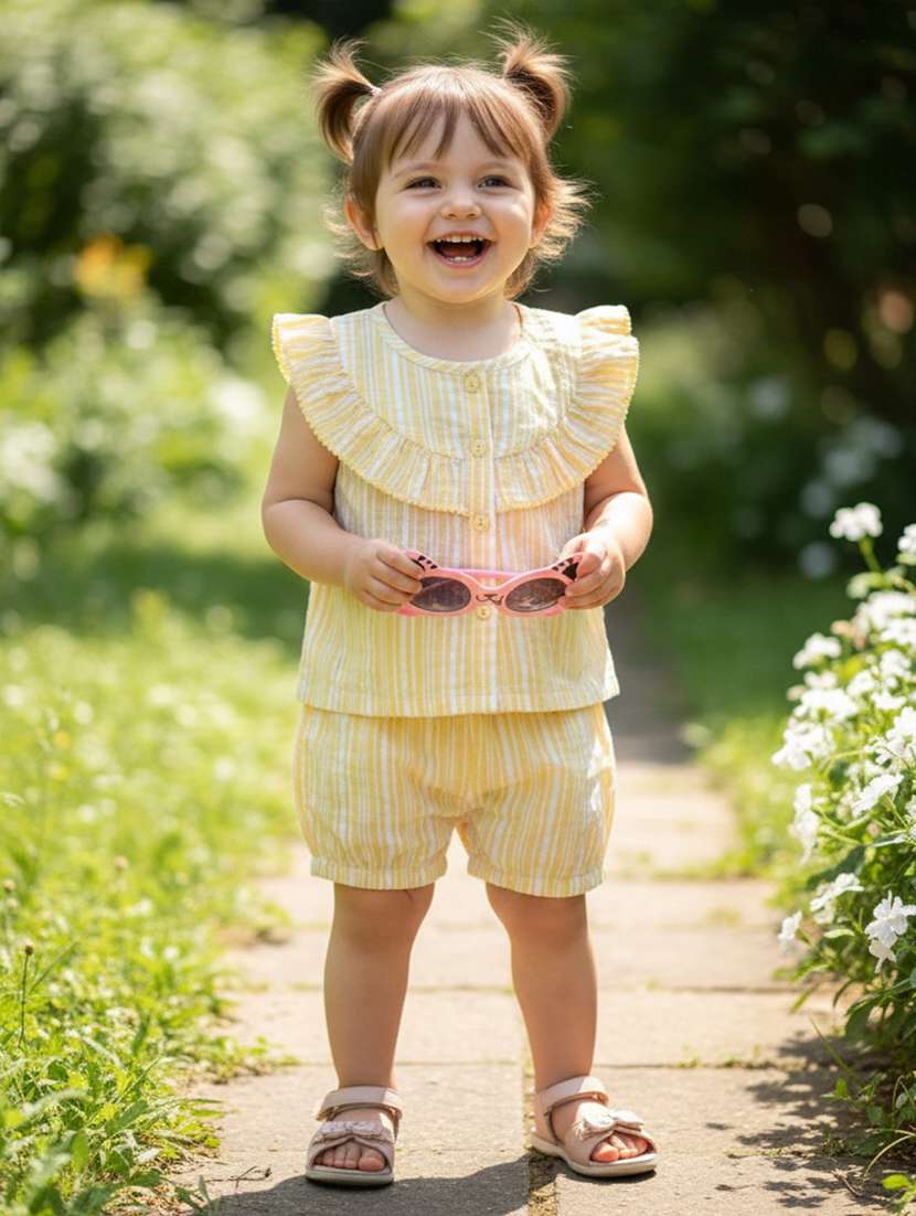 girls striped top and shorts set