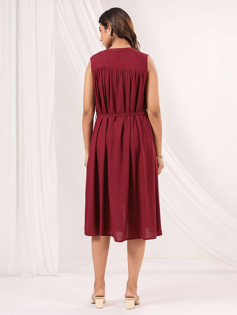 women solid sleeveless a-line dress - 22156207 - Standard Image - 3