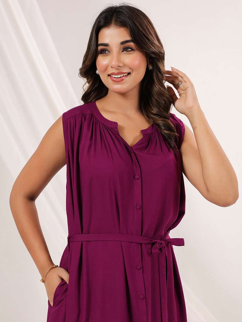 women solid sleeveless a-line dress - 22156208 -  Standard Image - 5