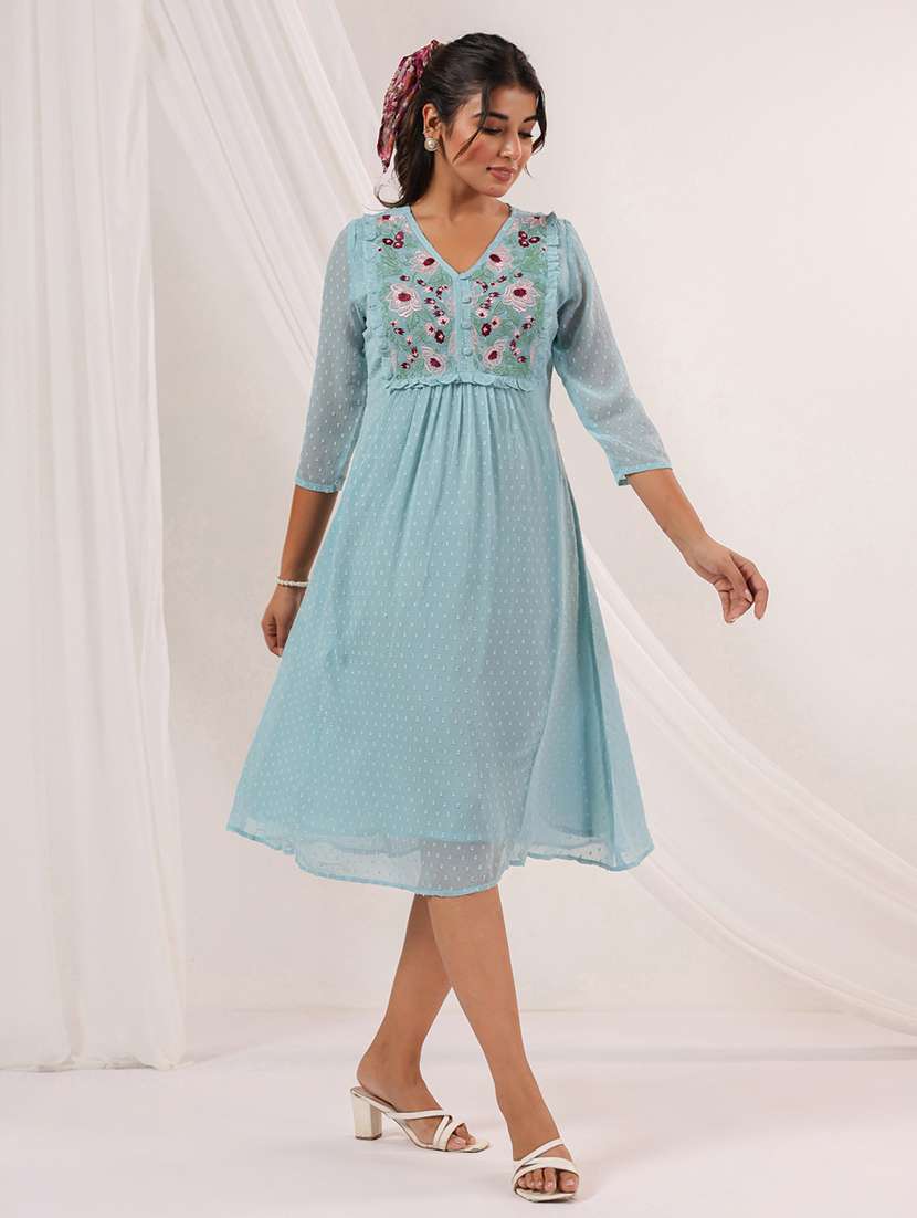 women self designed puff sleeve a-line dress - 22156210 -  Standard Image - 3