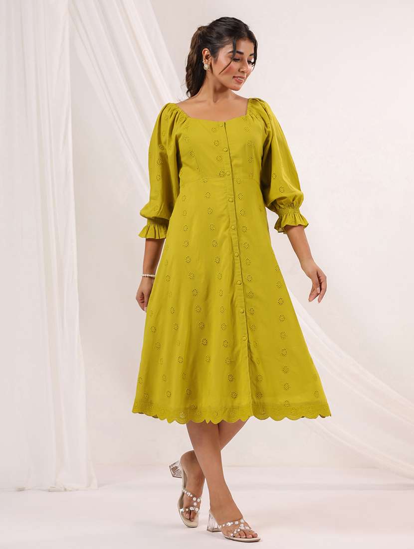 women self designed puff sleeve fit and flare dress - 22156211 -  Standard Image - 3