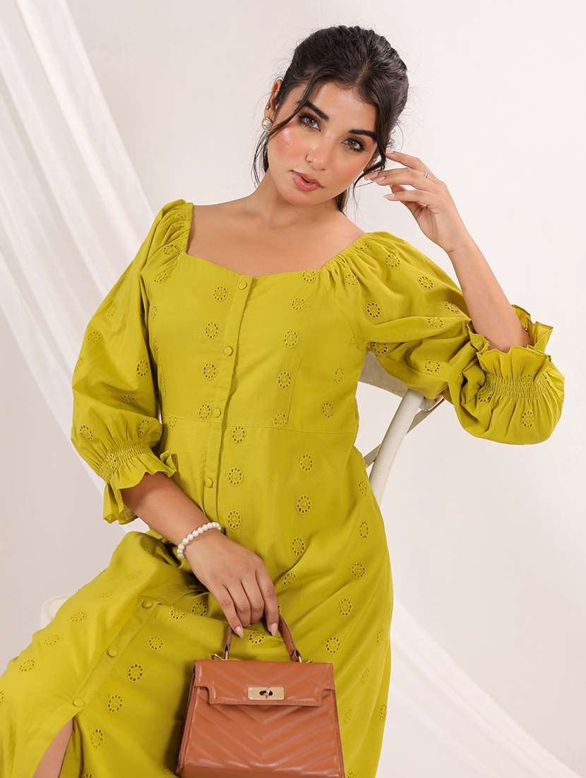 women self designed puff sleeve fit and flare dress - 22156211 -  Standard Image - 5