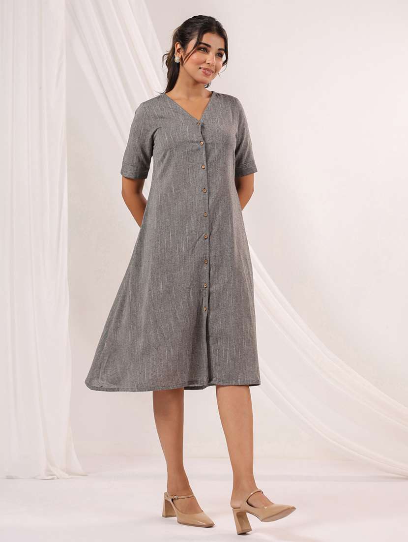 women solid puff sleeve a-line dress - 22156213 -  Standard Image - 3