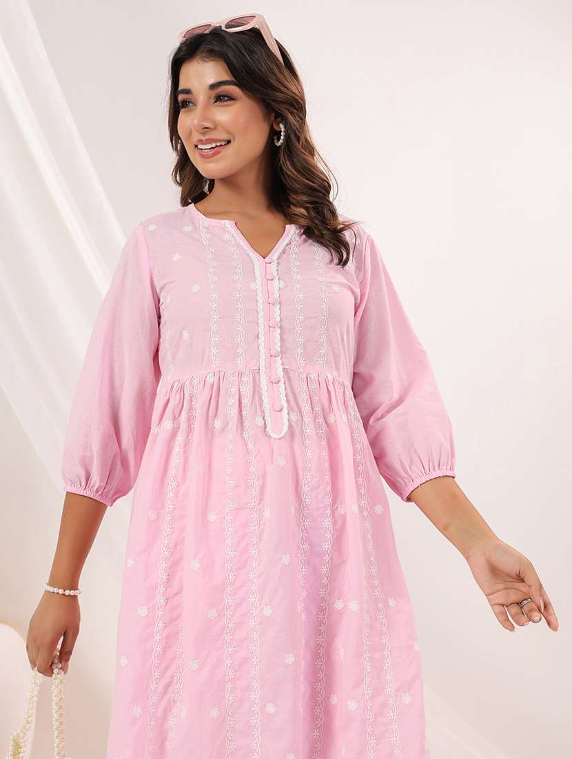 women embroidered three quarter sleeve kurta pant set - 22156218 -  Standard Image - 5