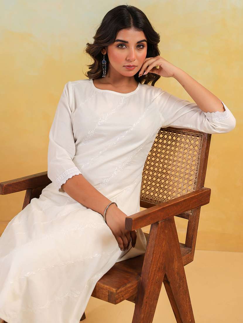 women embroidered three quarter sleeve kurta pant set - 22156219 -  Standard Image - 5