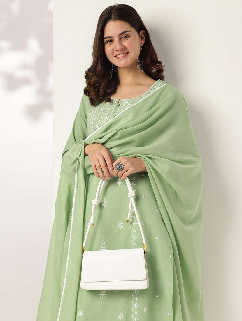 women embroidered three quarter sleeve kurta pant with dupatta set - 22156223 -  Standard Image - 3