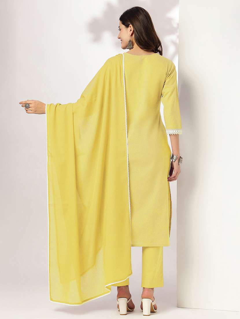 women embroidered three quarter sleeve kurta pant with dupatta set - 22156224 -  Standard Image - 3