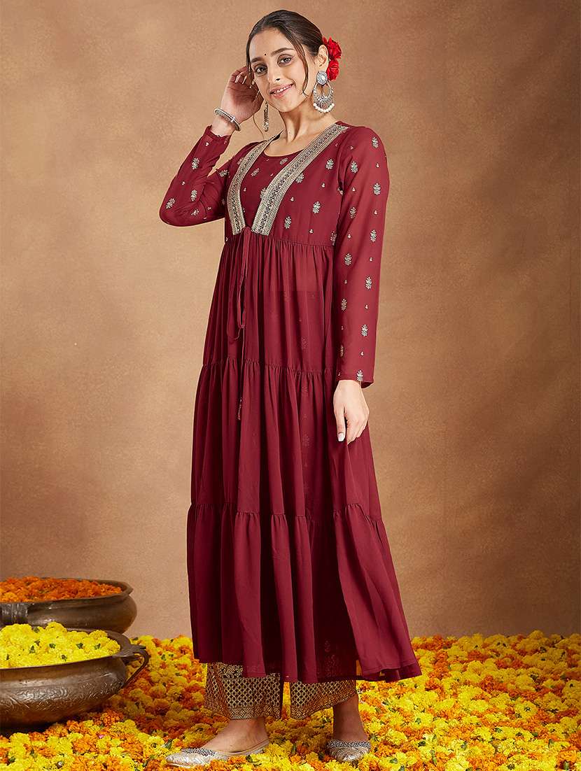women embroidered long sleeve kurta pant set - 22156235 -  Standard Image - 3