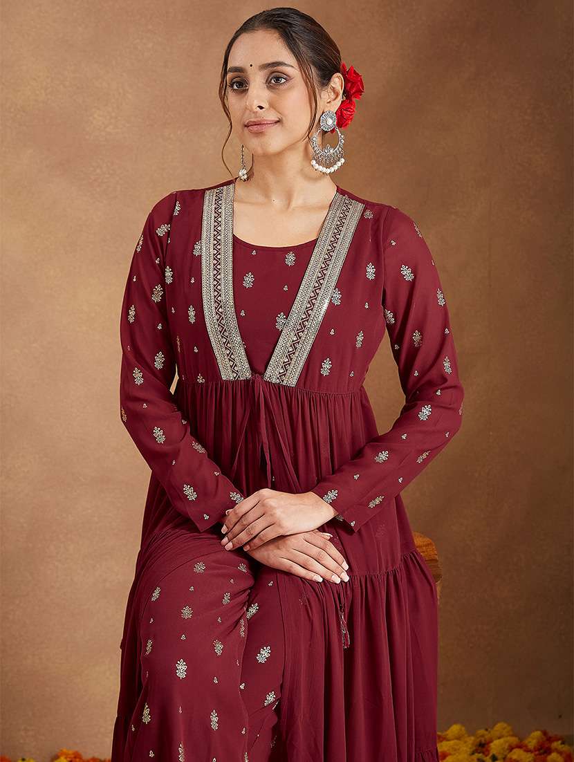 women embroidered long sleeve kurta pant set - 22156235 -  Standard Image - 5