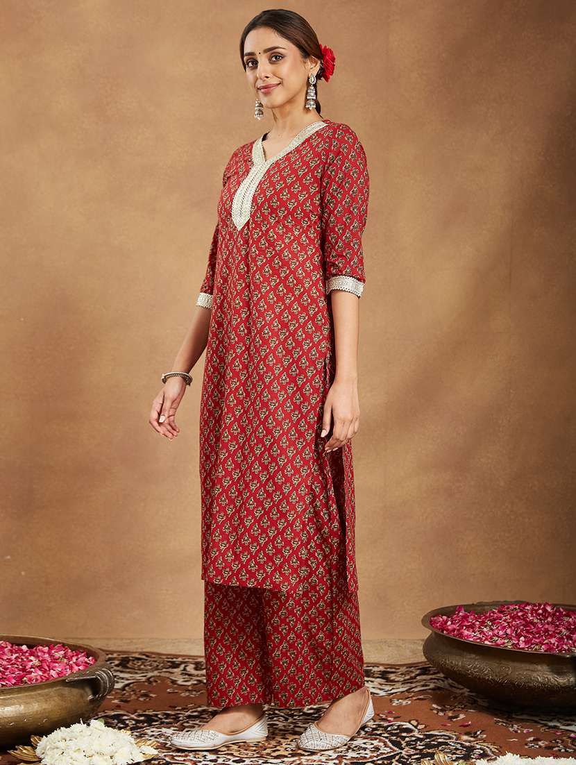women floral printed three quarter sleeve kurta pant set - 22156237 -  Standard Image - 3