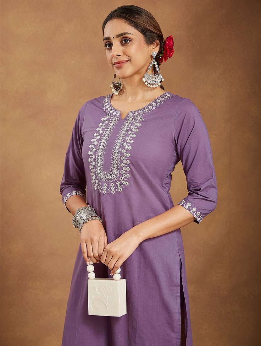 women embroidered three quarter sleeve kurta pant set - 22156238 -  Standard Image - 5