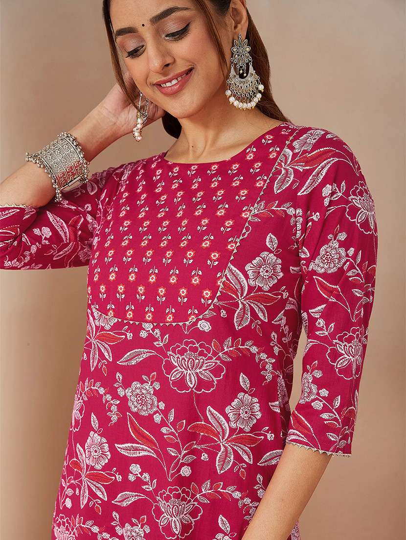 women floral three quarter sleeve kurta pant set - 22156239 -  Standard Image - 5