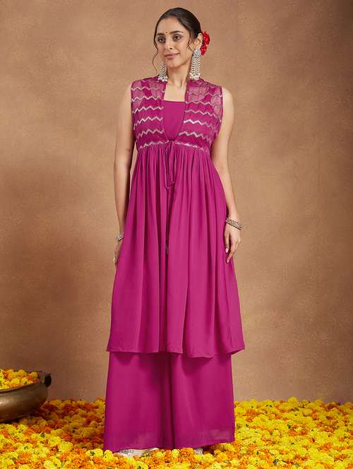 women self design sleeveless kurta palazzo set - 22156242 -  Standard Image - 0