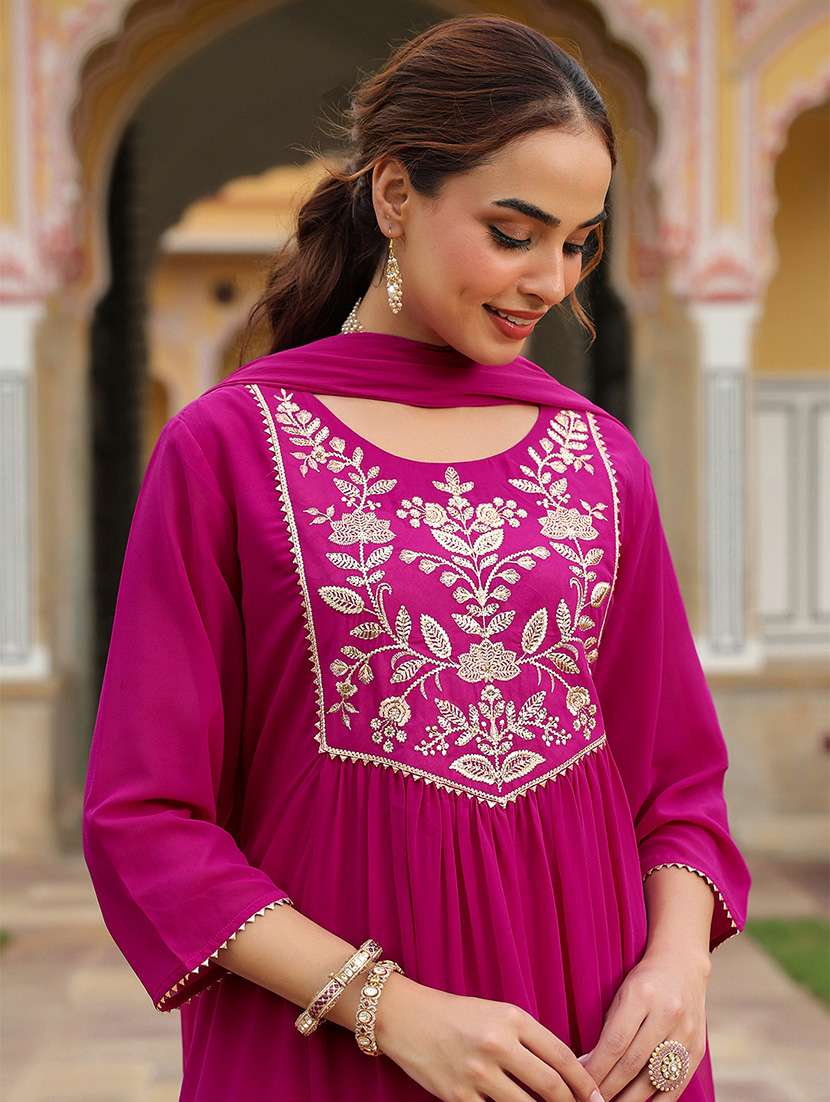 women embroidered three quarter sleeve kurta palazzo with dupatta set - 22156244 -  Standard Image - 5