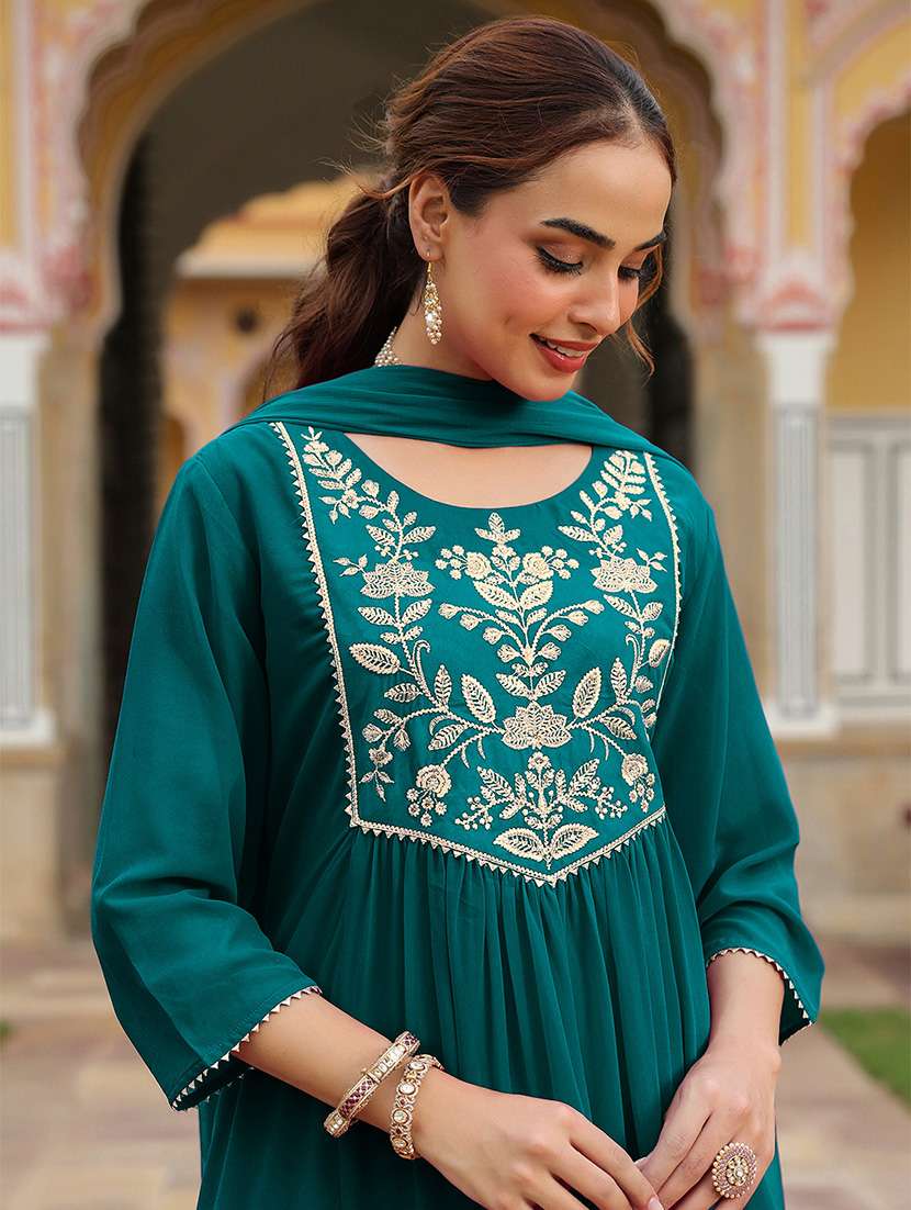 women embroidered three quarter sleeve kurta palazzo with dupatta set - 22156252 -  Standard Image - 5