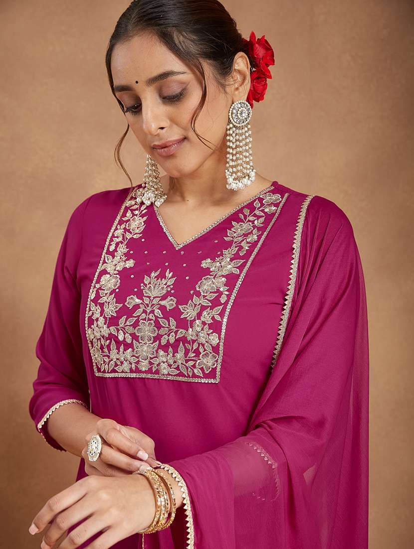 women embroidered three quarter sleeve kurta sharara with dupatta set - 22156255 -  Standard Image - 5
