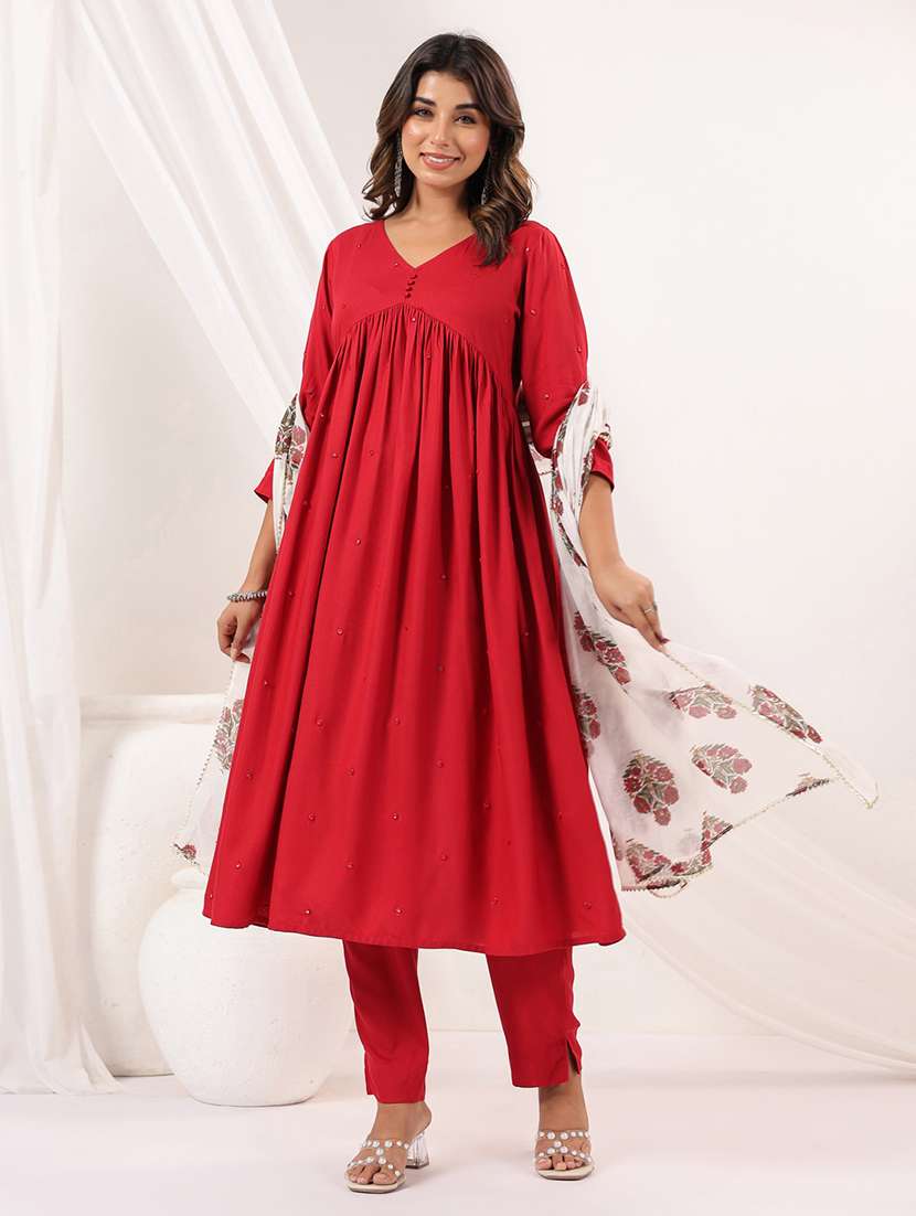 women embroidered three quarter sleeve kurta pant with dupatta set - 22156261 -  Standard Image - 3