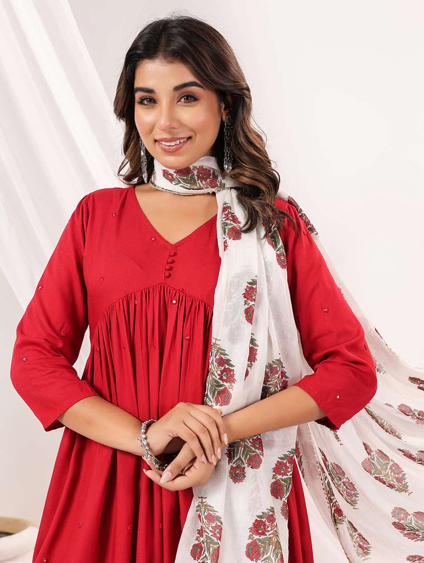 women embroidered three quarter sleeve kurta pant with dupatta set - 22156261 -  Standard Image - 5