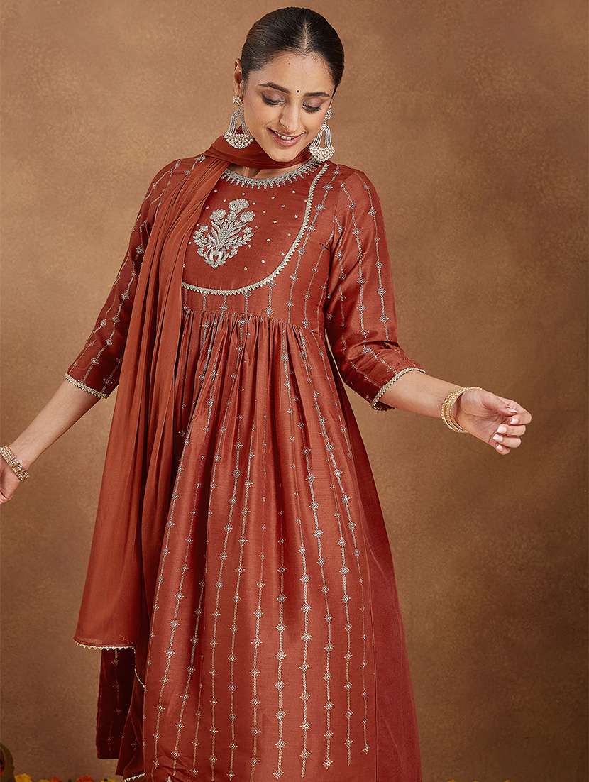 women embroidered three quarter sleeve kurta pant with dupatta set - 22156262 -  Standard Image - 5