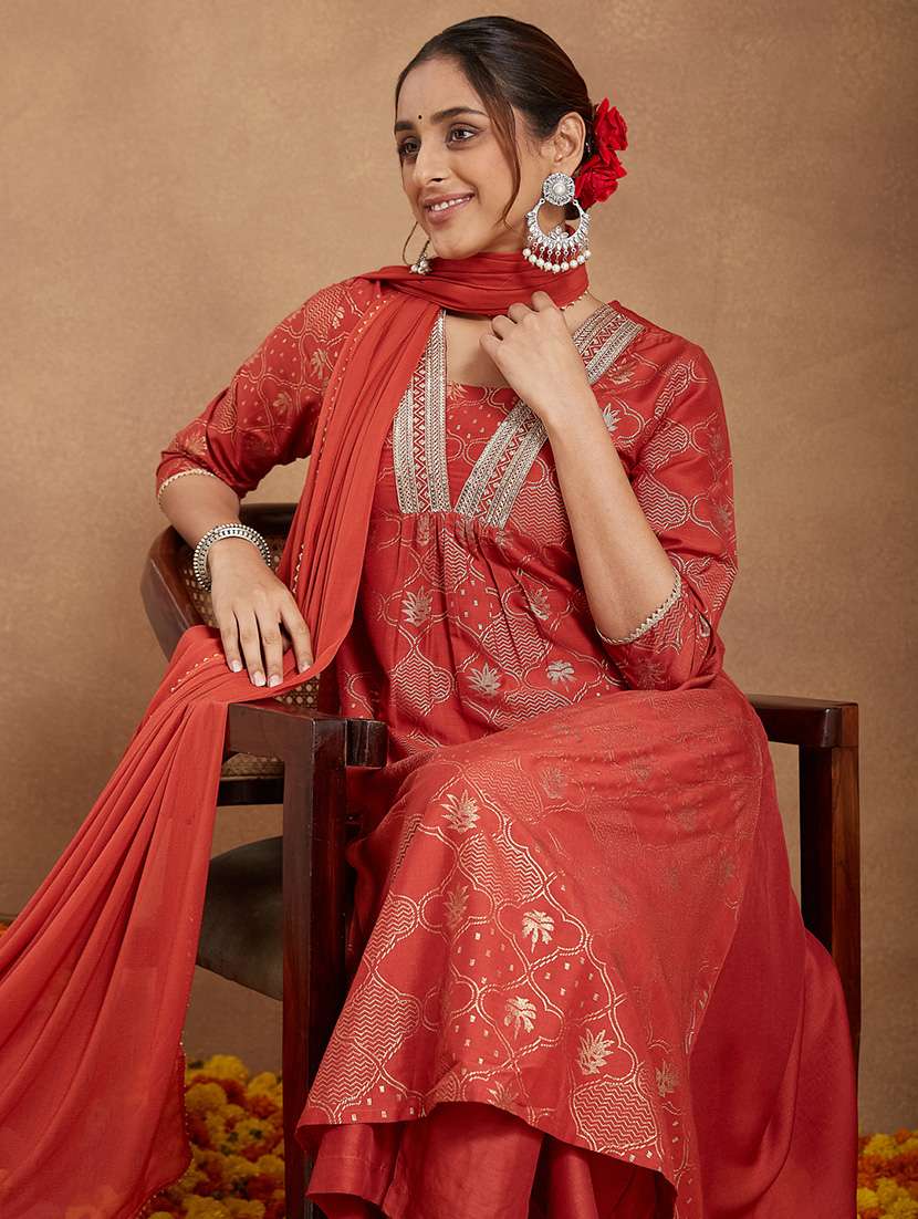 women embroidered three quarter sleeve kurta pant with dupatta set - 22156265 -  Standard Image - 5