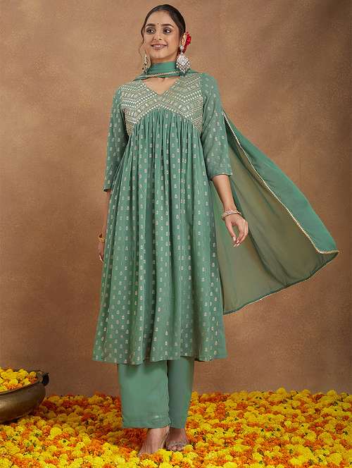women embroidered three quarter sleeve kurta palazzo with dupatta set - 22156268 -  Standard Image - 0