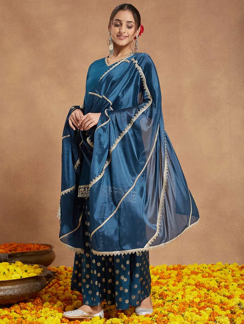 women embroidered elbow sleeve kurta sharara with dupatta set - 22156269 -  Standard Image - 3