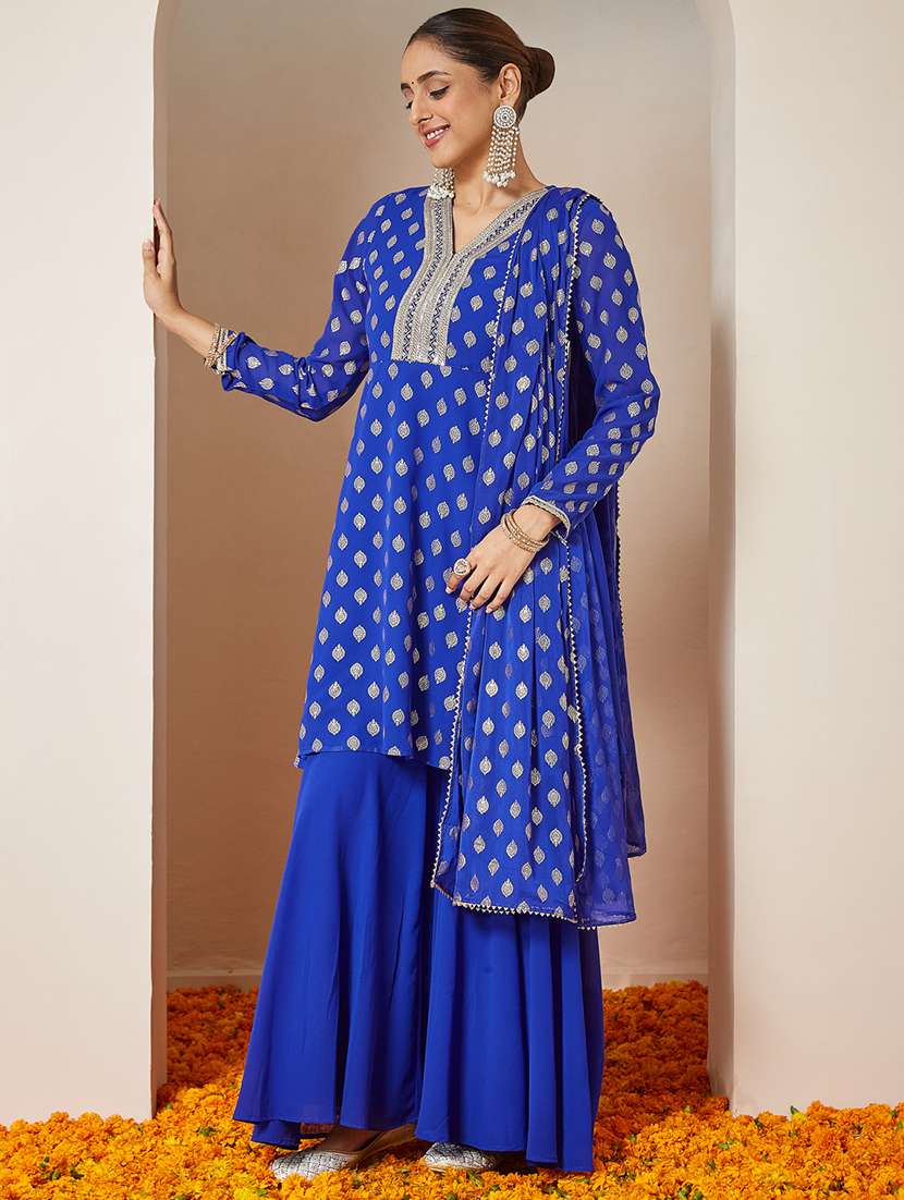 women embroidered long sleeve kurta sharara with dupatta set - 22156270 -  Standard Image - 3