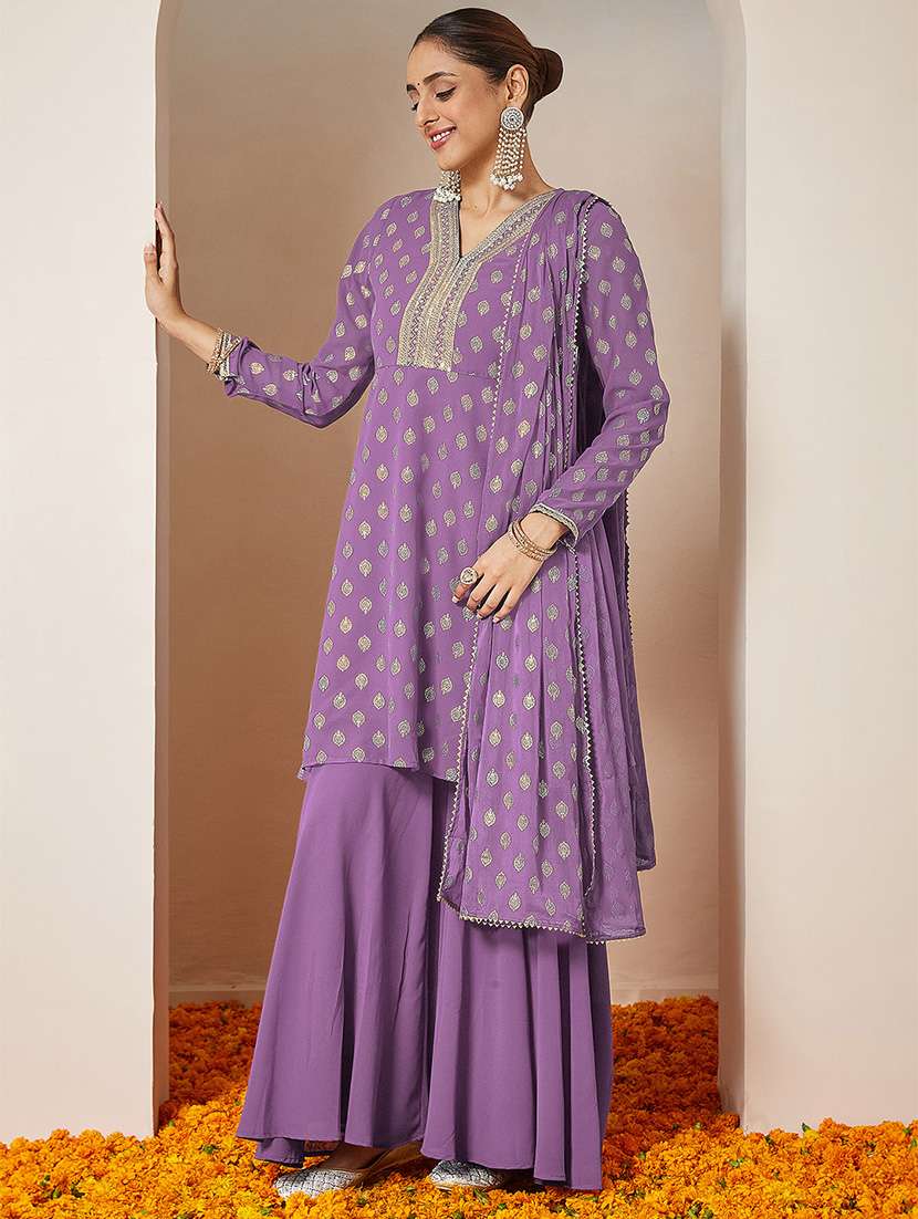women embroidered long sleeve kurta sharara with dupatta set - 22156271 -  Standard Image - 3