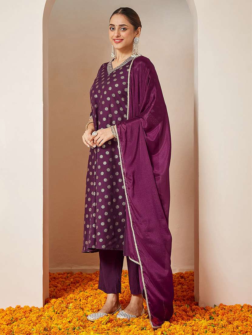 women embroidered three quarter sleeve kurta pant with dupatta set - 22156272 -  Standard Image - 3
