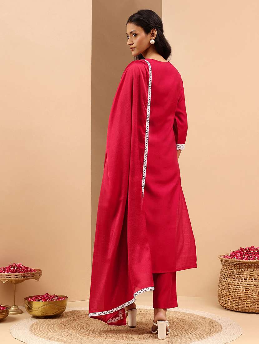 women embroidered three quarter sleeve kurta pant with dupatta set - 22156287 -  Standard Image - 3