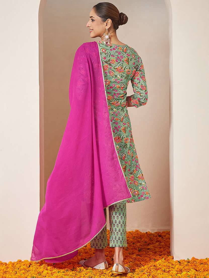 women embroidered three quarter sleeve kurta pant with dupatta set - 22156295 -  Standard Image - 3