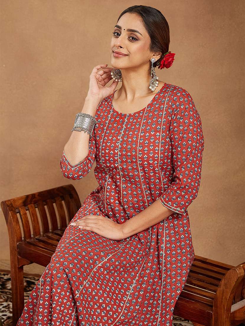 women printed three quarter sleeve kurta palazzo set - 22156314 -  Standard Image - 5