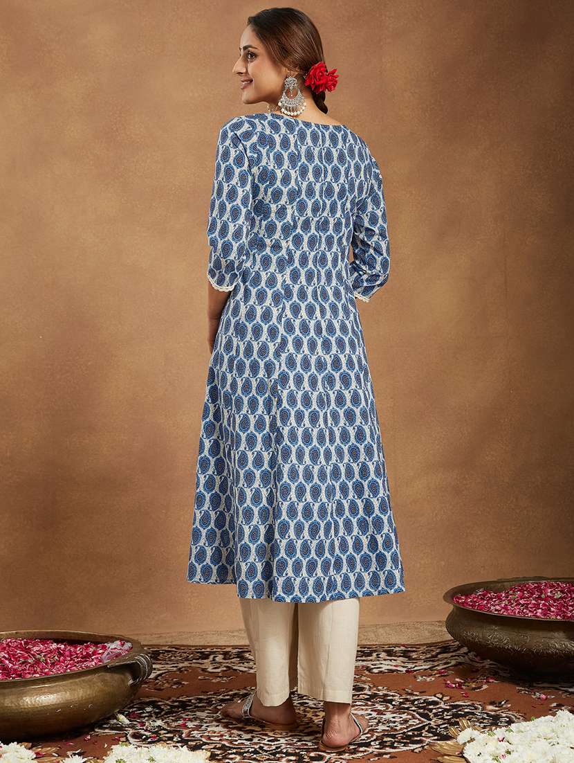 women paisley three quarter sleeve kurta palazzo set - 22156315 -  Standard Image - 5