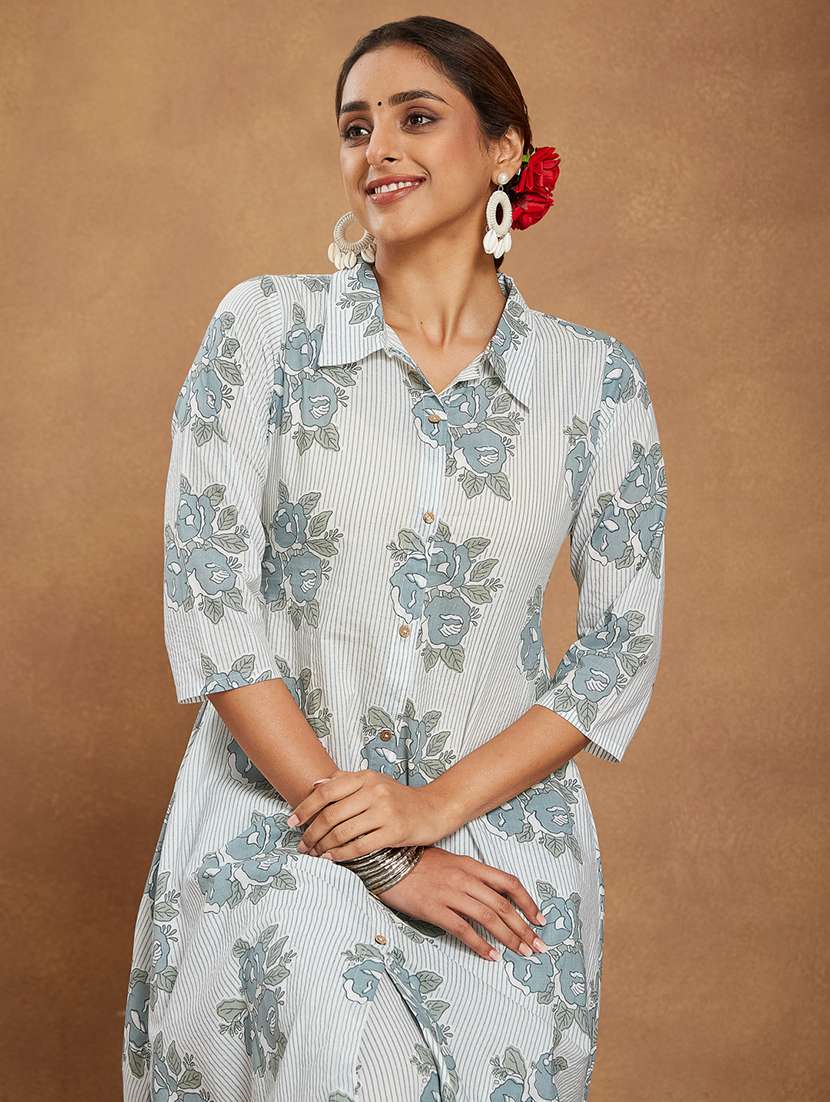 women floral three quarter sleeve kurta pant set - 22156316 -  Standard Image - 5