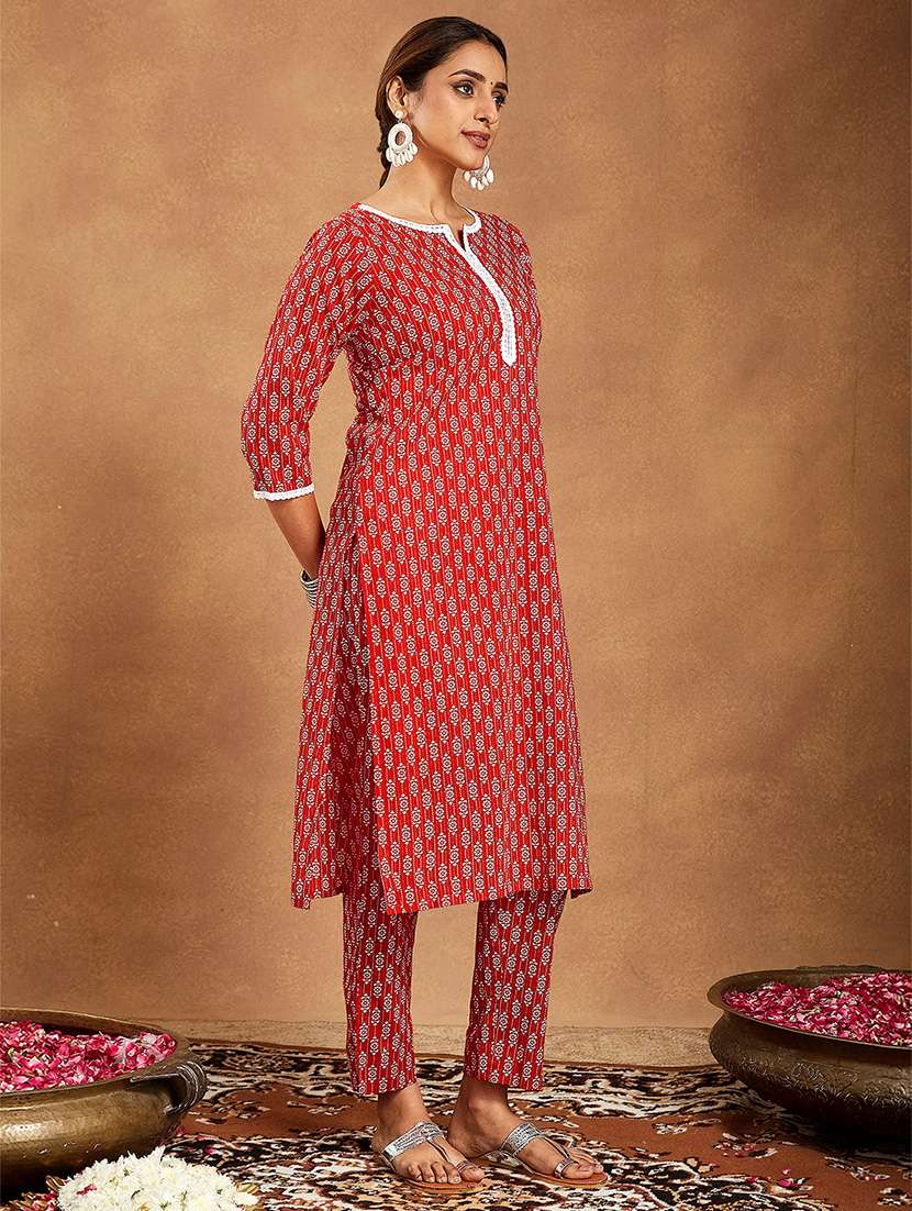 women printed three quarter sleeve kurta pant set - 22156318 -  Standard Image - 3