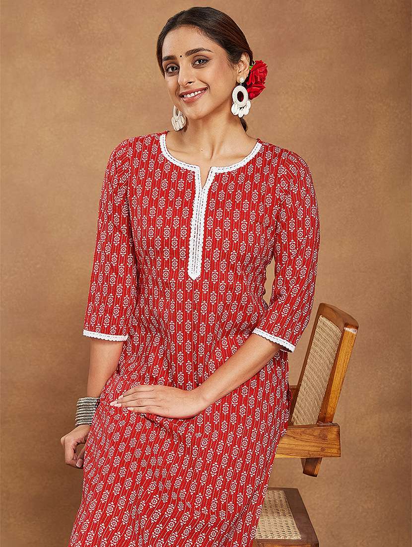 women printed three quarter sleeve kurta pant set - 22156318 -  Standard Image - 5